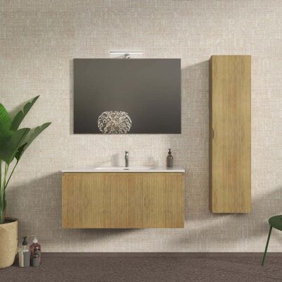 BADEN HAUS Mobile Bagno Cannettato Sospeso 100 Cm Rovere Tabacco Chiusura Soft Close - Marsiglia BADEN HAUS Mobile Bagno Cannettato Sospeso 100 Cm Rovere Tabacco Chiusura Soft Close - Marsiglia