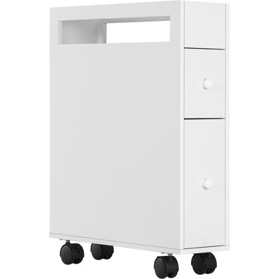 OEM Mobiletto Salvaspazio Bagno Con 4 Ruote, 2 Cassetti E Ripiano Aperto, 16x49.5x66cm, Bianco OEM Mobiletto Salvaspazio Bagno Con 4 Ruote, 2 Cassetti E Ripiano Aperto, 16x49.5x66cm, Bianco