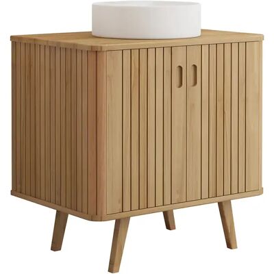 Unique Mobile Bagno Con Piedi In Teck E Lavabo Da Appoggio Rotondo In Ceramica 80 Cm - Wamena Unique Mobile Bagno Con Piedi In Teck E Lavabo Da Appoggio Rotondo In Ceramica 80 Cm - Wamena