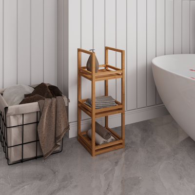 OKWISH Scaffale Da Bagno A 3 Livelli, Naturale E Grigio, 70x26x26 Cm OKWISH Scaffale Da Bagno A 3 Livelli, Naturale E Grigio, 70x26x26 Cm