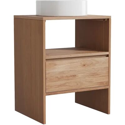 Unique Mobile Bagno In Rovere Massello Con Lavabo Da Appoggio Rotondo Naturale Chiaro 60 Cm - Cavizo Unique Mobile Bagno In Rovere Massello Con Lavabo Da Appoggio Rotondo Naturale Chiaro 60 Cm - Cavizo