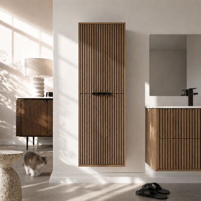AURLANE Colonna Bagno 2 Ante Scanalate Rovere E Nero 35x30x120 Cm - Yuki AURLANE Colonna Bagno 2 Ante Scanalate Rovere E Nero 35x30x120 Cm - Yuki