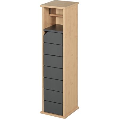 OEM Mobile Bagno A Colonna Con Porta Carta Igienica, Mobile Bagno Salvaspazio Con Ripiano Regolabile In Mdf E Bambù, 18x18x75cm, Color Bambù E Grigio OEM Mobile Bagno A Colonna Con Porta Carta Igienica, Mobile Bagno Salvaspazio Con Ripiano Regolabile In Mdf E Bambù, 18x18x75cm, Color Bambù E Grigio