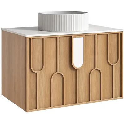 Unique Mobile Bagno Testurizzato Sospeso Con Lavabo Da Appoggio Rotondo Scanalato Naturale Chiaro L75 Cm - Merkan Unique Mobile Bagno Testurizzato Sospeso Con Lavabo Da Appoggio Rotondo Scanalato Naturale Chiaro L75 Cm - Merkan