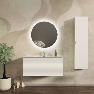 BADEN HAUS Mobile Da Bagno Sospeso 100 Cm Cannettato Orizzontale Bianco Opaco - Malaga BADEN HAUS Mobile Da Bagno Sospeso 100 Cm Cannettato Orizzontale Bianco Opaco - Malaga