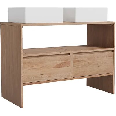 Unique Mobile Bagno In Rovere Massello Con Lavabo Da Appoggio Quadrato Naturale Chiaro 110 Cm - Cavizo Unique Mobile Bagno In Rovere Massello Con Lavabo Da Appoggio Quadrato Naturale Chiaro 110 Cm - Cavizo