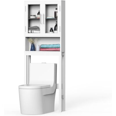 COSTWAY Mobiletto Da Bagno Sopra Wc, Organizzatore Da Bagno Con Doppia Anta In Vetro Temperato E Ripiano Regolabile All'interno, Mobile Da Bagno Salvaspazio, 57x18,5x163 Cm - COSTWAY Mobiletto Da Bagno Sopra Wc, Organizzatore Da Bagno Con Doppia Anta In Vetro Temperato E Ripiano Regolabile All'interno, Mobile Da Bagno Salvaspazio, 57x18,5x163 Cm -