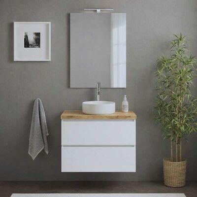 KIAMAMI VALENTINA Mobile Bagno Sospeso 60cm Bianco Lucido Top Rovere Naturale, Specchio 60x80 Benaco KIAMAMI VALENTINA Mobile Bagno Sospeso 60cm Bianco Lucido Top Rovere Naturale, Specchio 60x80 Benaco