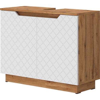 Vicco Mobile Sottolavabo Per Bagno Lotta, Rovere/bianco Con Struttura In Piastrelle, 79.6 X 62.1 Cm Con 2 Porte, Vicco Mobile Sottolavabo Per Bagno Lotta, Rovere/bianco Con Struttura In Piastrelle, 79.6 X 62.1 Cm Con 2 Porte,