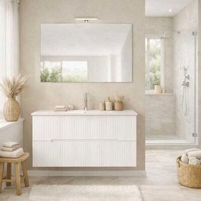 KIAMAMI VALENTINA Mobile Bagno Sospeso 100cm Bianco Con Frontale Cannettato Bianco Magnolia KIAMAMI VALENTINA Mobile Bagno Sospeso 100cm Bianco Con Frontale Cannettato Bianco Magnolia