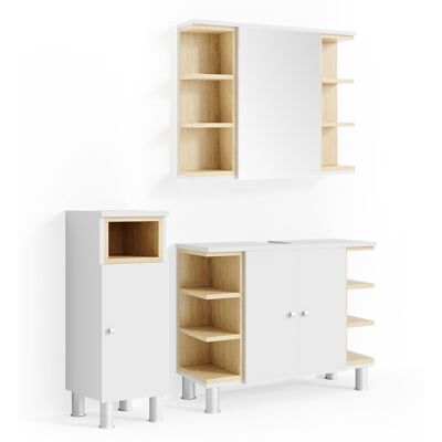 Set di mobili bagno Vicco Bianco/Roble - 3 pezzi Set di mobili bagno Vicco Bianco/Roble - 3 pezzi