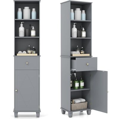 COSTWAY Mobile Bagno Alto 172 Cm,con 3 Ripiani Aperti,1 Cassetto,1 Anta,grigio COSTWAY Mobile Bagno Alto 172 Cm,con 3 Ripiani Aperti,1 Cassetto,1 Anta,grigio