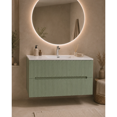 EXAGONSHOP Mobile Bagno Verde Opaco 100x46 Cannettato Urbino 2.0 Con Lavabo In Resina EXAGONSHOP Mobile Bagno Verde Opaco 100x46 Cannettato Urbino 2.0 Con Lavabo In Resina