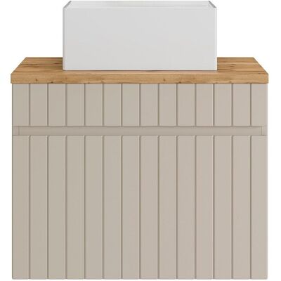 Unique Mobile Bagno Sospeso Scanalato Beige Con Lavabo Da Appoggio Quadrato 60 Cm - Satara Unique Mobile Bagno Sospeso Scanalato Beige Con Lavabo Da Appoggio Quadrato 60 Cm - Satara