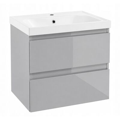 OEM Mobiletto Da Bagno Sospeso Con Lavabo, Grigio Lucido, 60x45x65cm, Diamente OEM Mobiletto Da Bagno Sospeso Con Lavabo, Grigio Lucido, 60x45x65cm, Diamente