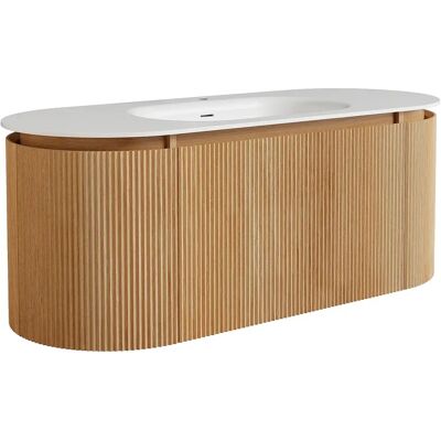 Unique Mobile Bagno Sospeso Scanalato In Legno Di Frassino Con Lavabo Da Incasso In Resina Bianco Opaco Naturale Chiaro L120 Cm - Liliko Unique Mobile Bagno Sospeso Scanalato In Legno Di Frassino Con Lavabo Da Incasso In Resina Bianco Opaco Naturale Chiaro L120 Cm - Liliko
