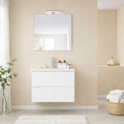 KIAMAMI VALENTINA Mobile Bagno Sospeso 60cm Bianco Con Frontale Cannettato E Lavabo Magnolia KIAMAMI VALENTINA Mobile Bagno Sospeso 60cm Bianco Con Frontale Cannettato E Lavabo Magnolia