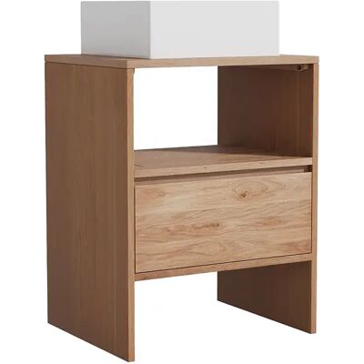 Unique Mobile Bagno In Rovere Massiccio Con Lavabo Da Appoggio Quadrato Naturale Chiaro 60 Cm - Cavizo Unique Mobile Bagno In Rovere Massiccio Con Lavabo Da Appoggio Quadrato Naturale Chiaro 60 Cm - Cavizo