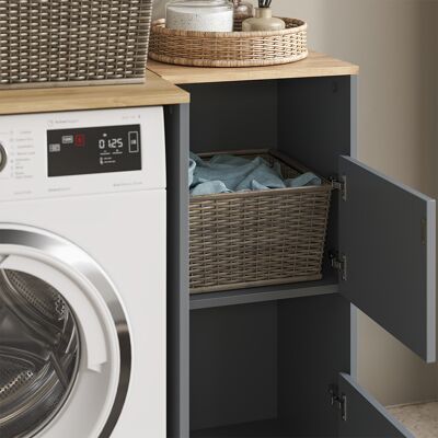 Vicco Armadietto Da Bagno Con Portabiancheria Viktor, Antracite/rovere Dorato, 40.2 X 88.2 Cm A 2 Ante, Vicco Armadietto Da Bagno Con Portabiancheria Viktor, Antracite/rovere Dorato, 40.2 X 88.2 Cm A 2 Ante,