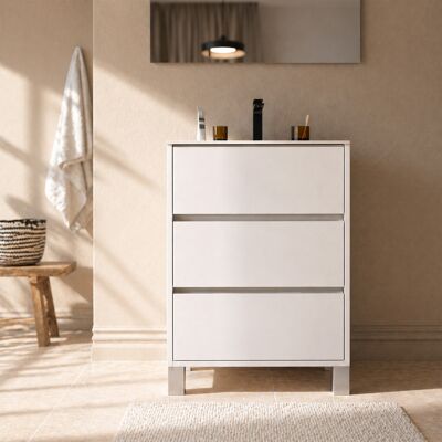AURLANE Set Mobile Bagno 50cm Laccato Bianco 3 Cassetti Con Lavabo In Ceramica - Xenos AURLANE Set Mobile Bagno 50cm Laccato Bianco 3 Cassetti Con Lavabo In Ceramica - Xenos