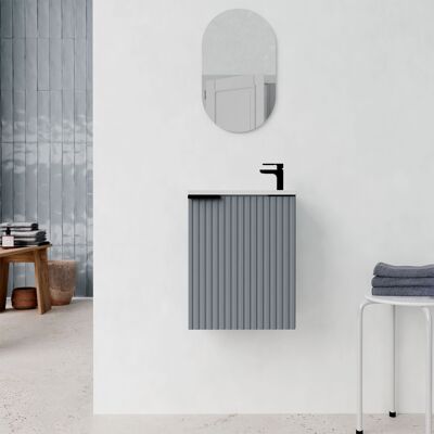 AURLANE Set Mobile Da Bagno Salvaspazio In Mdf Ondulato Grigio 40x50x22 Cm E Specchio Ovale - Milo AURLANE Set Mobile Da Bagno Salvaspazio In Mdf Ondulato Grigio 40x50x22 Cm E Specchio Ovale - Milo