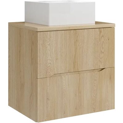 Unique Mobile Bagno Sospeso Scanalato Con Lavabo Da Appoggio Quadrato Naturale Chiaro 60 Cm - Oriso Unique Mobile Bagno Sospeso Scanalato Con Lavabo Da Appoggio Quadrato Naturale Chiaro 60 Cm - Oriso