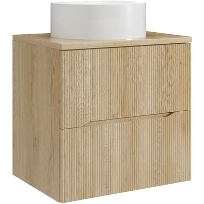 Unique Mobile Bagno Sospeso Scanalato Con Lavabo Da Appoggio Rotondo Naturale Chiaro 60 Cm - Oriso Unique Mobile Bagno Sospeso Scanalato Con Lavabo Da Appoggio Rotondo Naturale Chiaro 60 Cm - Oriso
