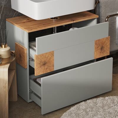 Vicco Mobile Sottolavabo Per Bagno Eden, Grigio/artisan, 70 X 64.5 Cm Con 2 Cassetti, Vicco Mobile Sottolavabo Per Bagno Eden, Grigio/artisan, 70 X 64.5 Cm Con 2 Cassetti,