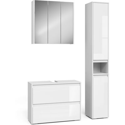 Vicco Set Di Mobili Da Bagno Majest, Bianco Lucido, 3 Pezzi, Vicco Set Di Mobili Da Bagno Majest, Bianco Lucido, 3 Pezzi,