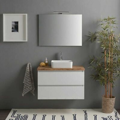 KIAMAMI VALENTINA Mobile Bagno Sospeso 80cm Bianco Lucido Top Rovere Naturale, Specchio E Lampada Benaco KIAMAMI VALENTINA Mobile Bagno Sospeso 80cm Bianco Lucido Top Rovere Naturale, Specchio E Lampada Benaco