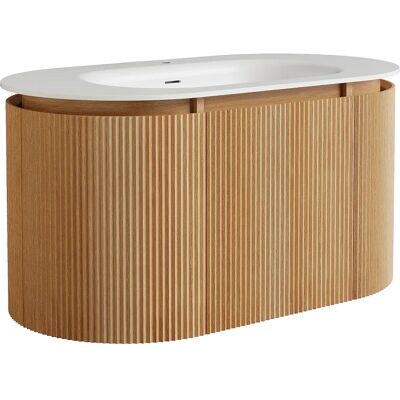 Unique Mobile Bagno Sospeso Scanalato In Legno Di Frassino Con Lavabo Da Incasso In Resina Bianco Opaco Naturale Chiaro L90 Cm - Liliko Unique Mobile Bagno Sospeso Scanalato In Legno Di Frassino Con Lavabo Da Incasso In Resina Bianco Opaco Naturale Chiaro L90 Cm - Liliko