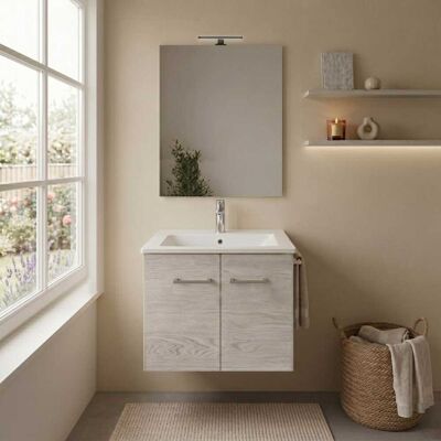 KIAMAMI VALENTINA Mobile Bagno Sospeso Rovere Bianco 60cm Con Specchio E Lavabo Square KIAMAMI VALENTINA Mobile Bagno Sospeso Rovere Bianco 60cm Con Specchio E Lavabo Square