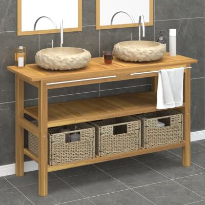 VIDAXL Mobile Vanità Bagno E Lavandini Marmo Crema Legno Massello Teak VIDAXL Mobile Vanità Bagno E Lavandini Marmo Crema Legno Massello Teak