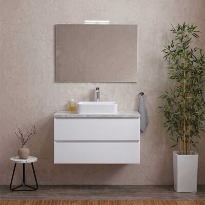 KIAMAMI VALENTINA Mobile Bagno Sospeso 80cm Bianco Export Con Top Beton, Specchio E Lampada Berlin KIAMAMI VALENTINA Mobile Bagno Sospeso 80cm Bianco Export Con Top Beton, Specchio E Lampada Berlin