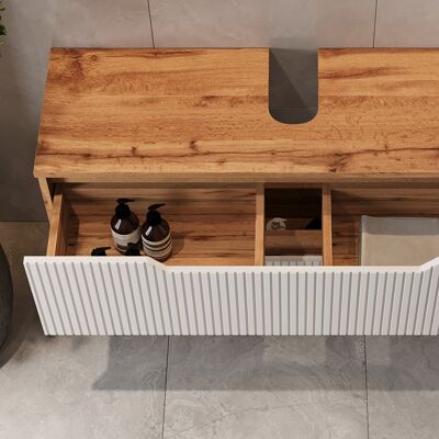 Vicco Mobile Sottolavabo Per Bagno Lotta, Rovere/bianco A Strisce, 99.4 X 62.5 Cm Con 2 Cassetti, Vicco Mobile Sottolavabo Per Bagno Lotta, Rovere/bianco A Strisce, 99.4 X 62.5 Cm Con 2 Cassetti,