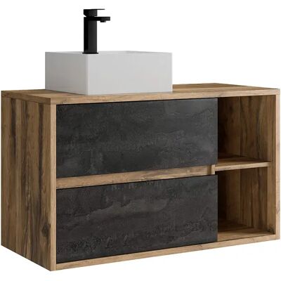Unique Mobile Bagno Sospeso Con Lavabo Quadrato E Rubinetto Naturale E Antracite 100 Cm - Tikitiki Unique Mobile Bagno Sospeso Con Lavabo Quadrato E Rubinetto Naturale E Antracite 100 Cm - Tikitiki