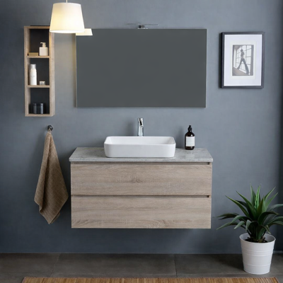 KIAMAMI VALENTINA Mobile Bagno Sospeso 80cm Rovere Con Top Beton, Specchio 80x60 E Lampada Berlin KIAMAMI VALENTINA Mobile Bagno Sospeso 80cm Rovere Con Top Beton, Specchio 80x60 E Lampada Berlin
