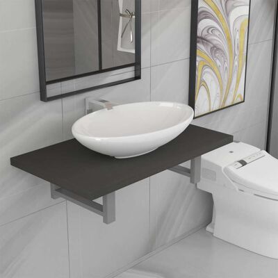 Lavabo ovale in ceramica grigia vidaXL con mensola a parete - Lavabo bagno Lavabo ovale in ceramica grigia vidaXL con mensola a parete - Lavabo bagno