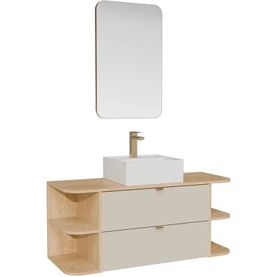 Unique Mobile Lavabo Sospeso Con Nicchie, Lavabo Da Appoggio Quadrato, Rubinetto E Specchio Beige E Naturale Chiaro 120 Cm - Lavena Unique Mobile Lavabo Sospeso Con Nicchie, Lavabo Da Appoggio Quadrato, Rubinetto E Specchio Beige E Naturale Chiaro 120 Cm - Lavena