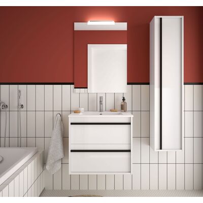ASTORIA Caesaroo - Mobile Bagno Sospeso 60 Cm 2 Cassetti In Legno Bianco Satinato Con Due Cassetti E Lavabo In Porcellana - - 60 Cm Con Doppia Colonna Specchio E Lampada Led ASTORIA Caesaroo - Mobile Bagno Sospeso 60 Cm 2 Cassetti In Legno Bianco Satinato Con Due Cassetti E Lavabo In Porcellana - - 60 Cm Con Doppia Colonna Specchio E Lampada Led