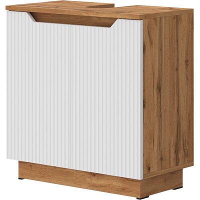 Vicco Mobile Sottolavabo Per Bagno Lotta, Rovere/bianco A Strisce, 59.8 X 62.1 Cm Con 2 Porte, Vicco Mobile Sottolavabo Per Bagno Lotta, Rovere/bianco A Strisce, 59.8 X 62.1 Cm Con 2 Porte,