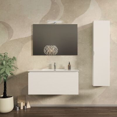 BADEN HAUS Mobile Da Bagno Sospeso 100 Cm Cannettato Orizzontale Bianco Opaco - Malaga BADEN HAUS Mobile Da Bagno Sospeso 100 Cm Cannettato Orizzontale Bianco Opaco - Malaga
