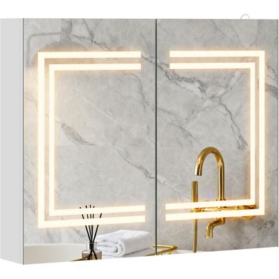 KLEANKIN Specchiera A Led Con Ripiani Interni E Pulsante Touch 80x15x65cm Bianco KLEANKIN Specchiera A Led Con Ripiani Interni E Pulsante Touch 80x15x65cm Bianco