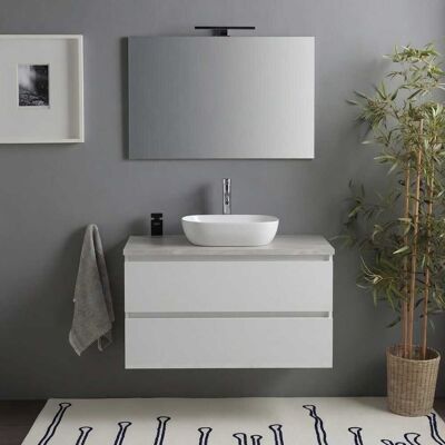 KIAMAMI VALENTINA Mobile Bagno Sospeso 80cm Bianco Lucido Top Beton Moderno Benaco KIAMAMI VALENTINA Mobile Bagno Sospeso 80cm Bianco Lucido Top Beton Moderno Benaco