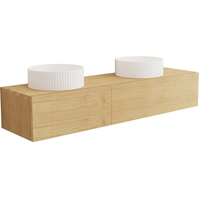 Unique Mobile Bagno Sospeso In Legno Di Mindi Con Doppio Lavabo Da Appoggio In Ceramica Scanalato 150 Cm - Tidore Unique Mobile Bagno Sospeso In Legno Di Mindi Con Doppio Lavabo Da Appoggio In Ceramica Scanalato 150 Cm - Tidore