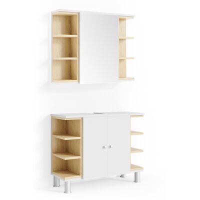 Vicco - Set Mobili da Bagno Aquis Bianco/Roble - Stile Moderno Vicco - Set Mobili da Bagno Aquis Bianco/Roble - Stile Moderno
