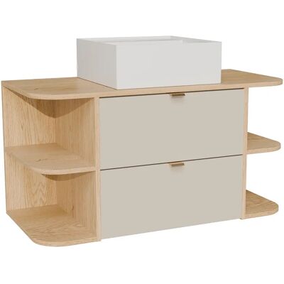 Unique Mobile Lavabo Sospeso Con Nicchie E Lavabo Da Appoggio Quadrato Beige E Naturale Chiaro 100 Cm - Lavena Unique Mobile Lavabo Sospeso Con Nicchie E Lavabo Da Appoggio Quadrato Beige E Naturale Chiaro 100 Cm - Lavena