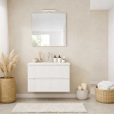 KIAMAMI VALENTINA Mobile Bagno Sospeso 80cm Bianco Con Frontale Cannettato Bianco Magnolia KIAMAMI VALENTINA Mobile Bagno Sospeso 80cm Bianco Con Frontale Cannettato Bianco Magnolia