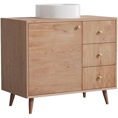 Unique Mobile Da Bagno In Rovere Massello Con Lavabo Da Appoggio Rotondo Naturale Chiaro 93 Cm - Zareno Unique Mobile Da Bagno In Rovere Massello Con Lavabo Da Appoggio Rotondo Naturale Chiaro 93 Cm - Zareno