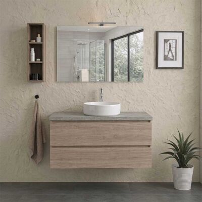 KIAMAMI VALENTINA Mobile Bagno Sospeso 100 Cm Casetti Rovere Con Top Beton E Specchio 100x60 Con Lampada Berlin KIAMAMI VALENTINA Mobile Bagno Sospeso 100 Cm Casetti Rovere Con Top Beton E Specchio 100x60 Con Lampada Berlin